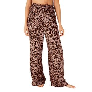 Shade & Shore Ruffled Waist Bow Tie Leopard Print Pants Size S